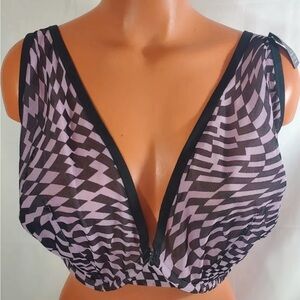 Lane Bryant Cacique Unlined Underwire Bra, 38K, pink & black geometric print.